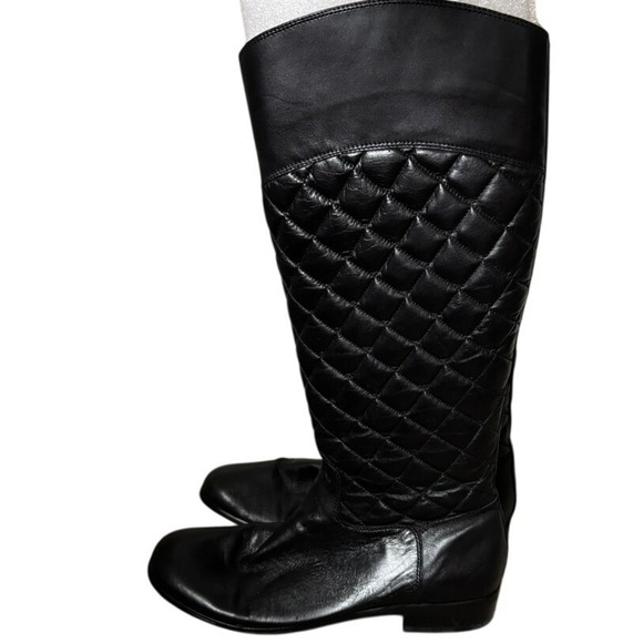Corso Como Santona Quilted Riding Boots Sz 8 Black Leather Zip Up Knee High - Picture 2 of 9